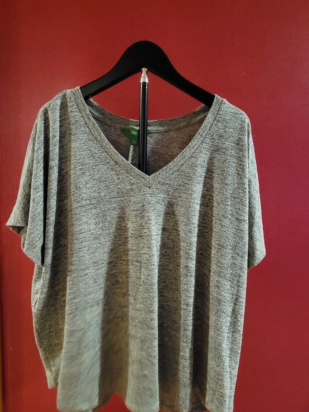 dip-Gray V-Neck Women's Top -